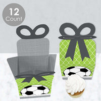 GOAAAL! - Soccer - Square Favor Gift Boxes - Baby Shower or Birthday Party Bow Boxes - Set of 12