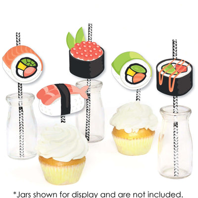 Let's Roll - Sushi - Paper Straw Decor - Japanese Party Striped Decorative Straws - Set of 24