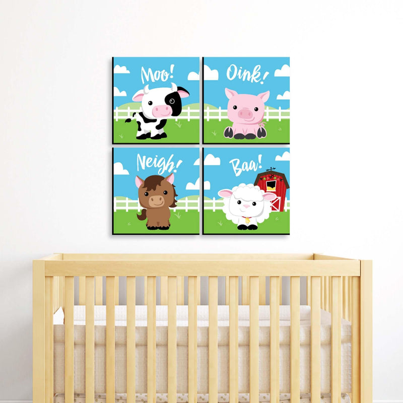 Farm Animals - Barnyard Kids Room, Nursery Decor and Home Decor - 11 x 11 inches Nursery Wall Art - Set of 4 Prints for Baby&