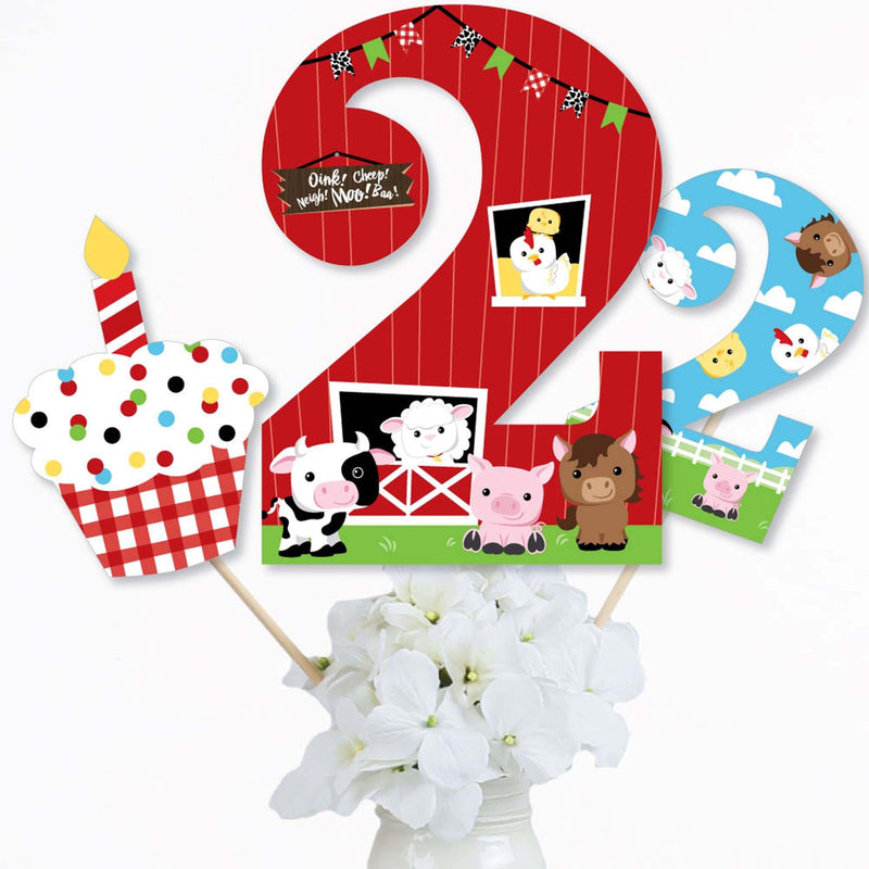 2nd Birthday Farm Animals - Barnyard Second Birthday Party Centerpiece Sticks - Table Toppers - Set of 15