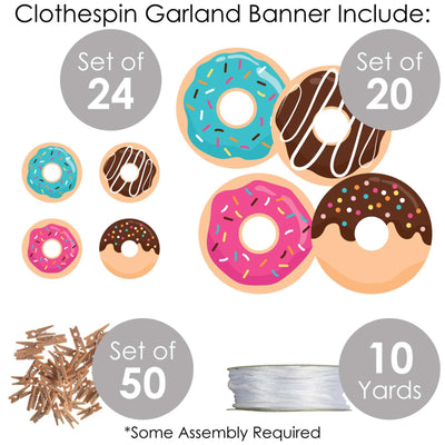 Donut Worry, Let's Party - Doughnut Party DIY Decorations - Clothespin Garland Banner - 44 Pieces