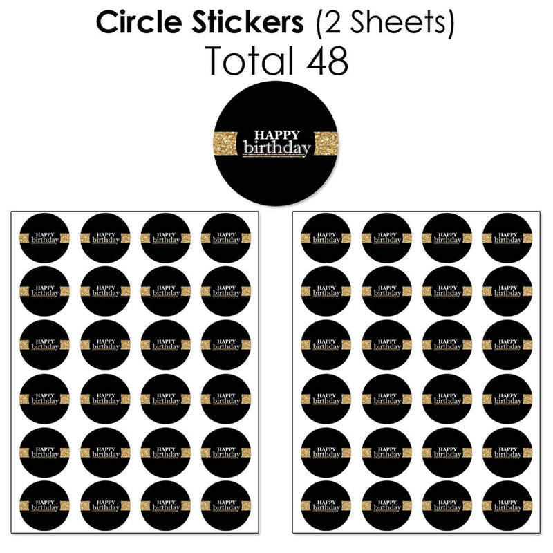 Adult Happy Birthday - Gold - Mini Candy Bar Wrappers, Round Candy Stickers and Circle Stickers - Birthday Party Candy Favor Sticker Kit - 304 Pieces