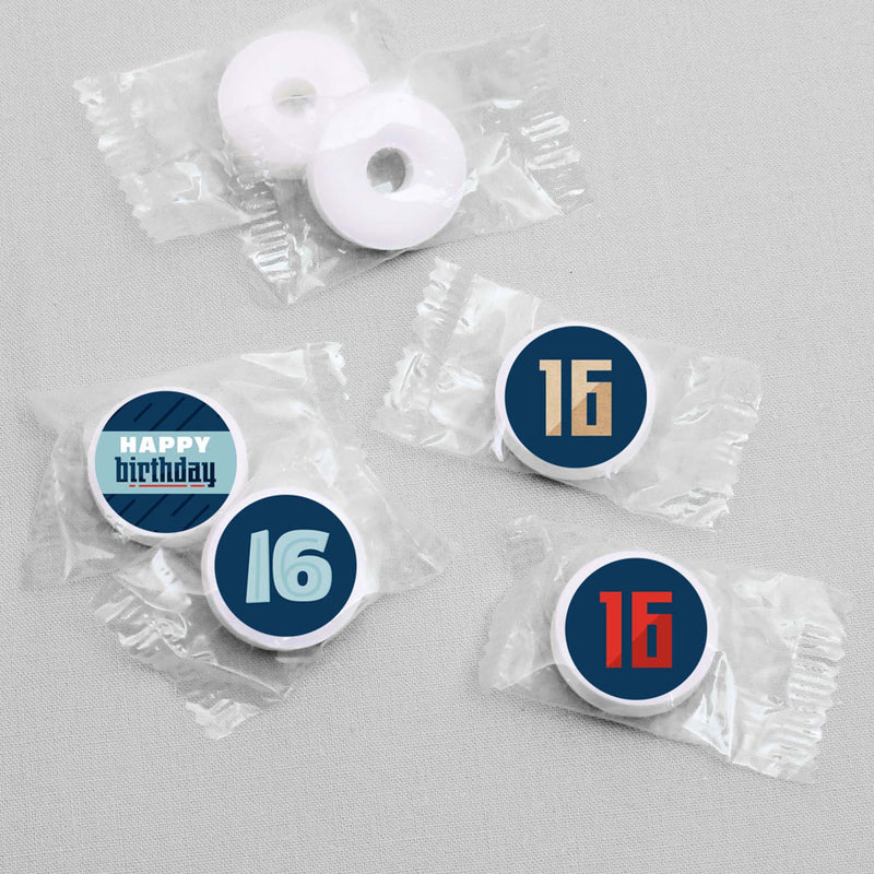 Boy 16th Birthday - Round Candy Labels Birthday Party Favors - Fits Hershey&