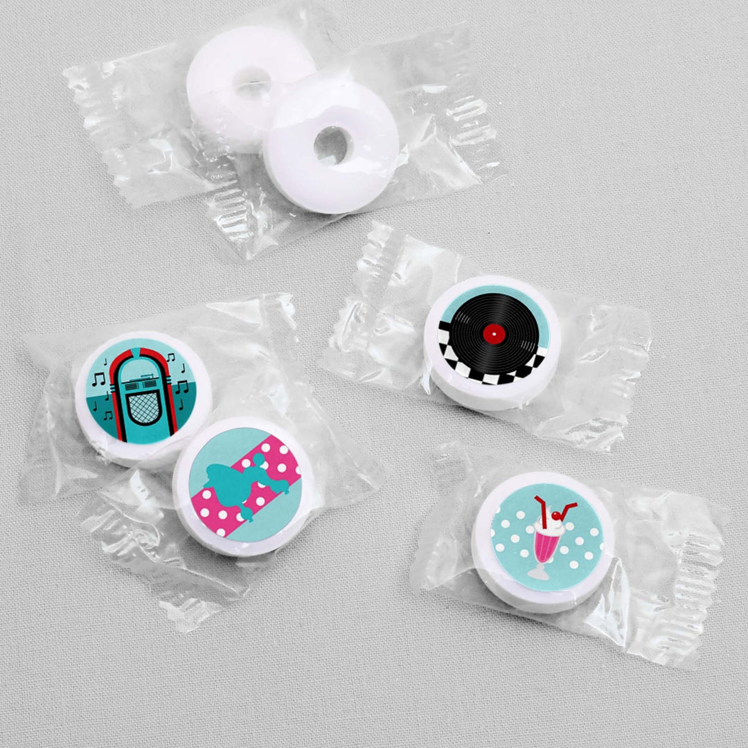 50's Sock Hop - Round Candy Labels 1950s Rock N Roll Party Favors - Fits Hershey's Kisses - 108 ct