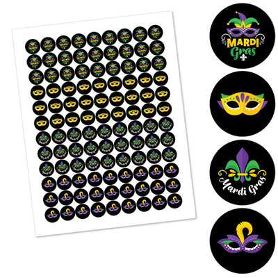 Colorful Mardi Gras Mask - Masquerade Party Round Candy Sticker Favors - Labels Fit Chocolate Candy (1 sheet of 108)