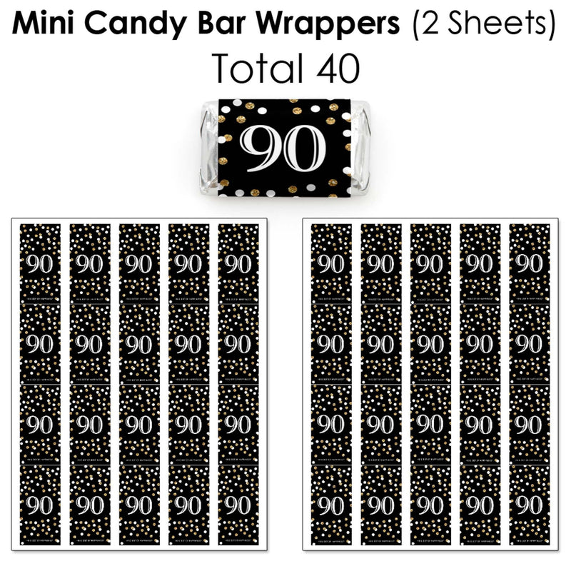Adult 90th Birthday - Gold - Mini Candy Bar Wrappers, Round Candy Stickers and Circle Stickers - Birthday Party Candy Favor Sticker Kit - 304 Pieces