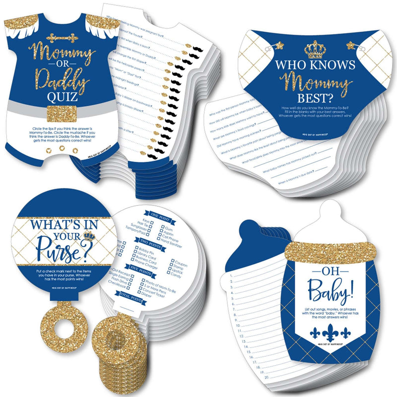 Royal Prince Charming - 4 Baby Shower Games - 10 Cards Each - Who Knows Mommy Best, Mommy or Daddy Quiz, What&