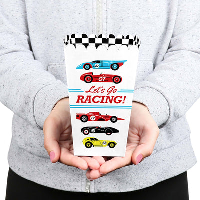 Let's Go Racing - Racecar - Baby Shower or Race Car Birthday Party Favor Popcorn Treat Boxes - Set of 12