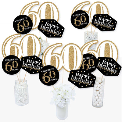 Adult 60th Birthday - Gold - Birthday Party Centerpiece Sticks - Table Toppers - Set of 15
