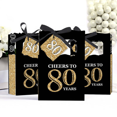 Adult 80th Birthday - Gold - Birthday Party Favor Boxes - Set of 12
