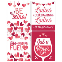 Happy Galentine's Day - Valentine's Day Party Decorations for Women and Men - Wine Bottle Label Stickers - Set of 4