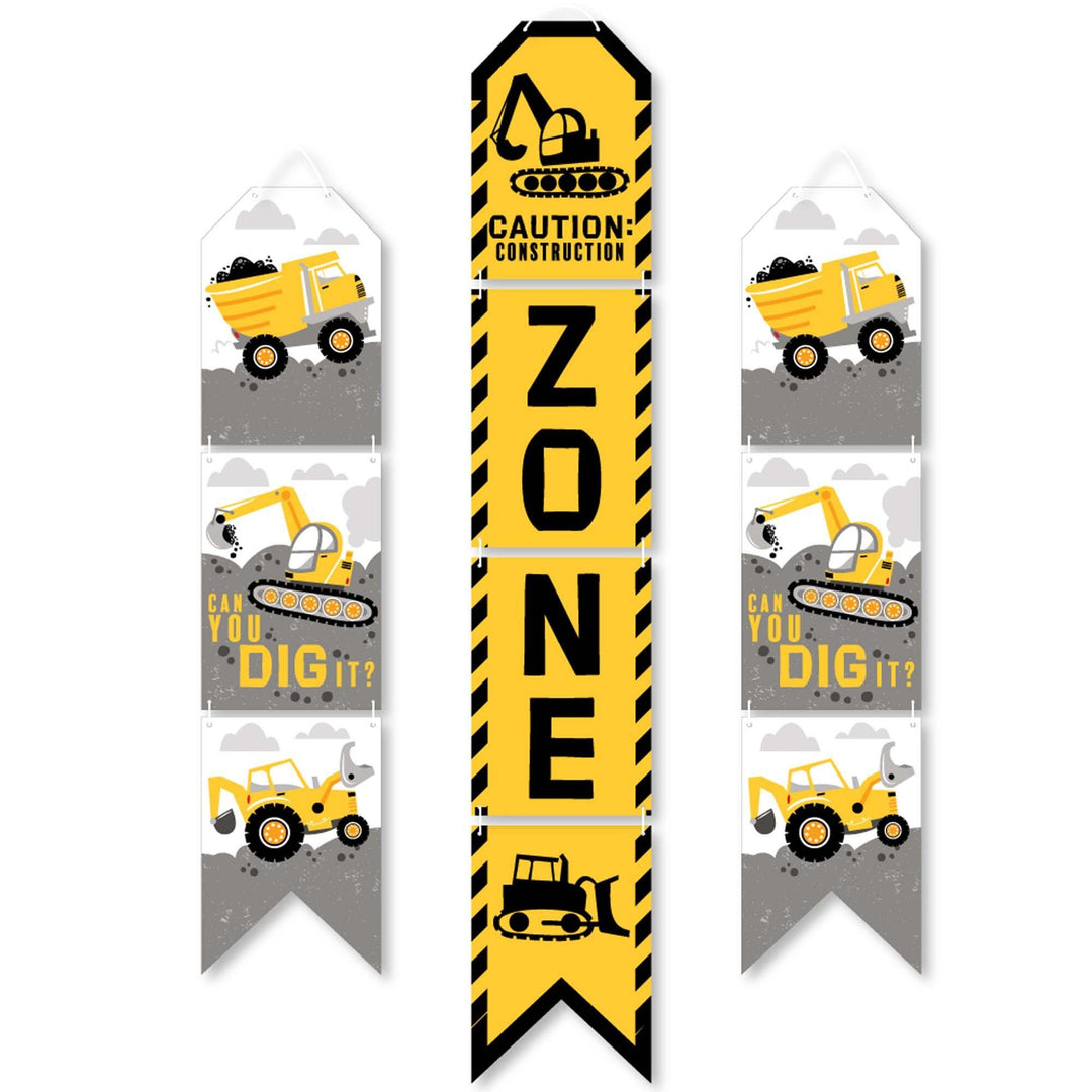 Dig It - Construction Party Zone - Hanging Vertical Paper Door Banners - Baby Shower or Birthday Party Wall Decoration Kit - Indoor Door Decor