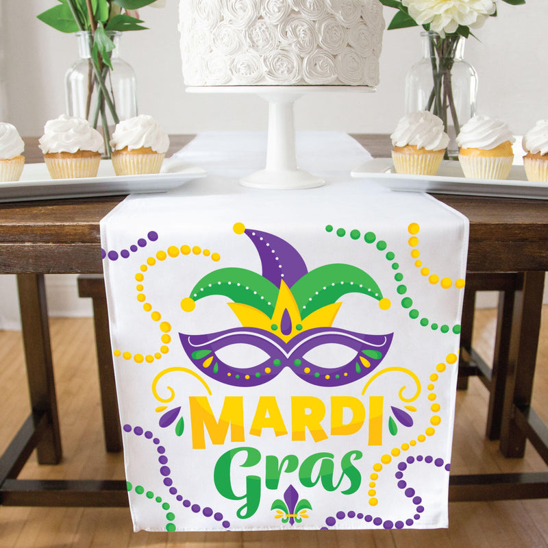 Colorful Mardi Gras Mask - Masquerade Party Dining Tabletop Decor - Cloth Table Runner - 13 x 70 inches