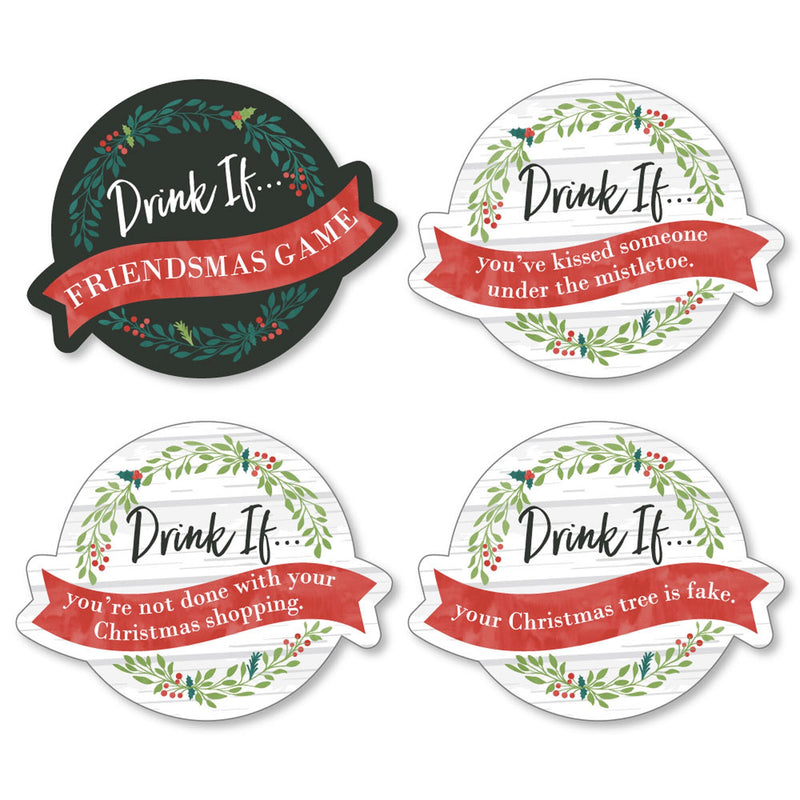 Drink If Game - Rustic Merry Friendsmas - Friends Christmas Party Game - 24 Count