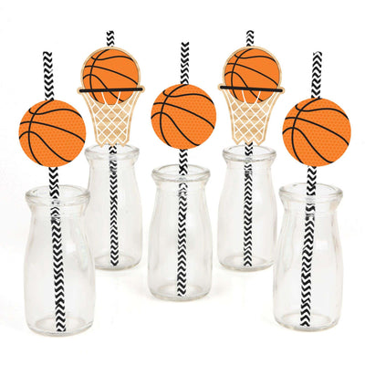 Nothin' But Net - Basketball - Paper Straw Decor - Baby Shower or Birthday Party Striped Decorative Straws - Set of 24