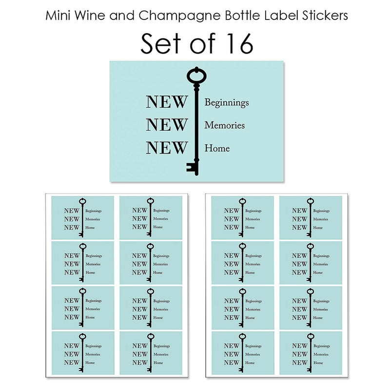 Home Sweet Home - Mini Wine and Champagne Bottle Label Stickers - Housewarming Party Favor Gift for Women and Men - Set of 16