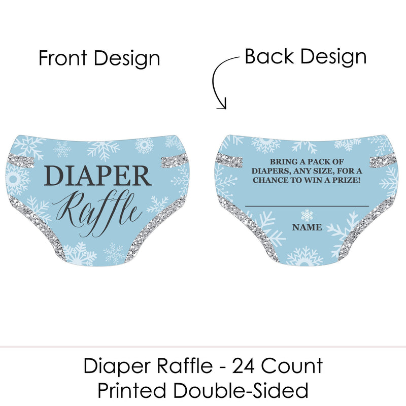 Winter Wonderland - Diaper Shaped Raffle Ticket Inserts - Snowflake Holiday Baby Shower Activities - Diaper Raffle Game - Set of 24