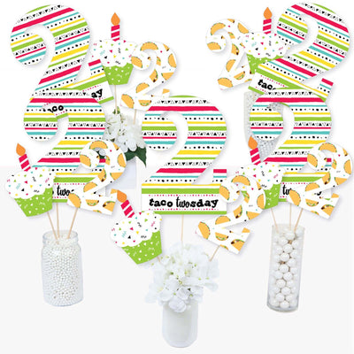 Taco Twosday - Mexican Fiesta Second Birthday Party Centerpiece Sticks - Table Toppers - Set of 15