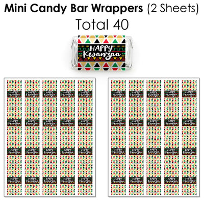 Happy Kwanzaa - Mini Candy Bar Wrappers, Round Candy Stickers and Circle Stickers - African Heritage Holiday Candy Favor Sticker Kit - 304 Pieces