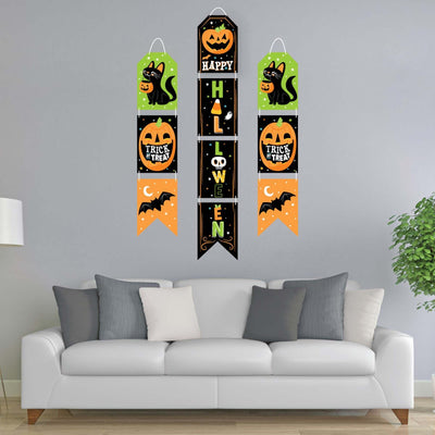 Jack-O'-Lantern Halloween - Hanging Vertical Paper Door Banners - Kids Halloween Party Wall Decoration Kit - Indoor Door Decor