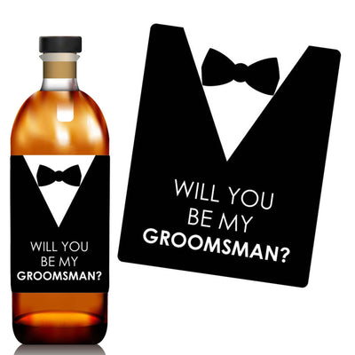 Suit Up - Will You Be My Groomsman? - Gift for Men - Whiskey or Wine Bottle Label Stickers - Set of 4