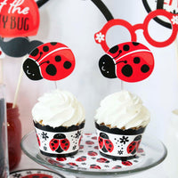 Happy Little Ladybug - Dessert Cupcake Toppers - Baby Shower or Birthday Party Clear Treat Picks - Set of 24
