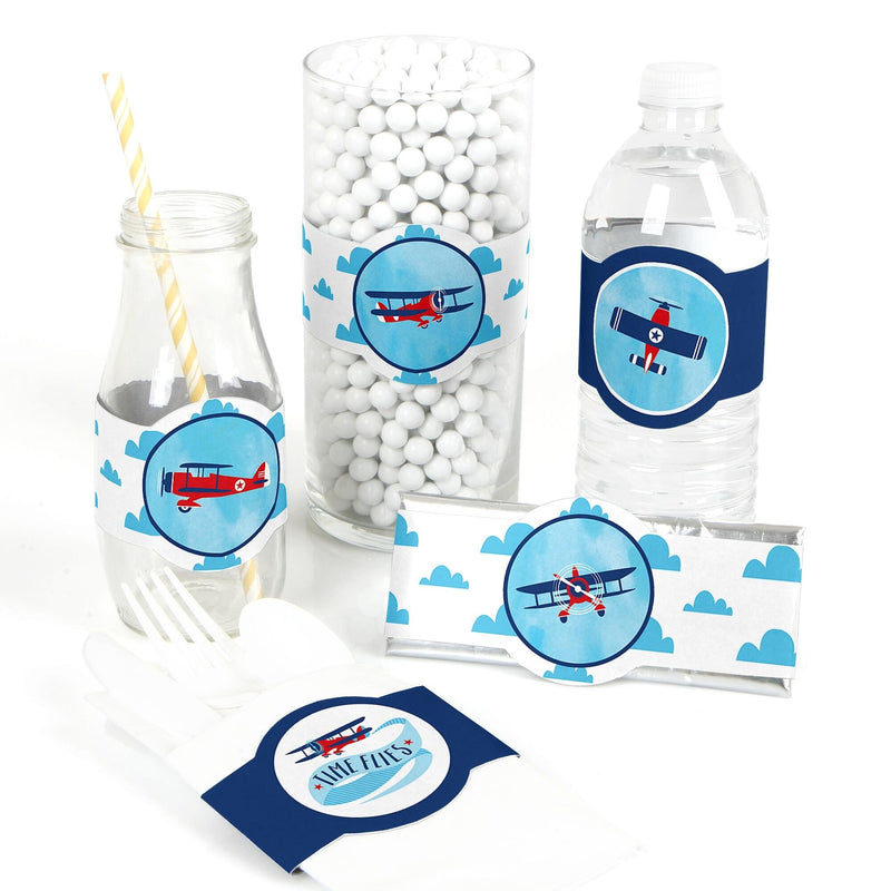Taking Flight - Airplane - DIY Party Supplies - Vintage Plane Baby Shower or Birthday Party DIY Wrapper Favors & Decorations - Set of 15