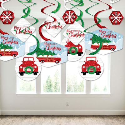 Merry Little Christmas Tree - Red Truck and Car Christmas Party Hanging Decor - Party Decoration Swirls - Set of 40