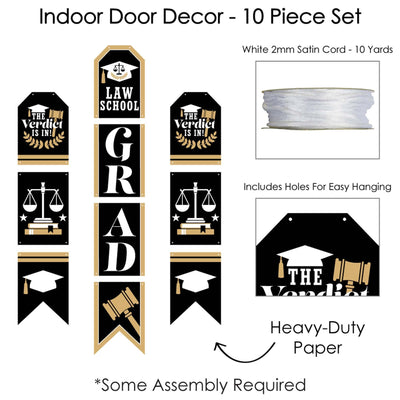 Law School Grad - Hanging Vertical Paper Door Banners - Future Lawyer Graduation Party Wall Decoration Kit - Indoor Door Decor