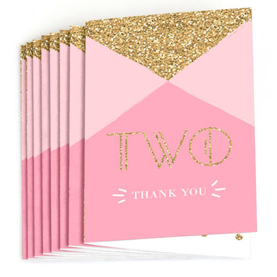 Two Much Fun - Girl - 2nd Birthday Party Thank You Cards - 8 ct