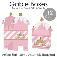 Little Princess Crown - Treat Box Party Favors - Pink and Gold Princess Baby Shower or Birthday Party Goodie Gable Boxes - Set of 12