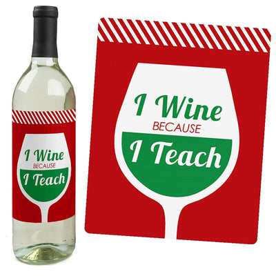 Teacher Christmas - Decorations for Women and Men - Wine Bottle Labels - Gifts for Teachers - Set of 4