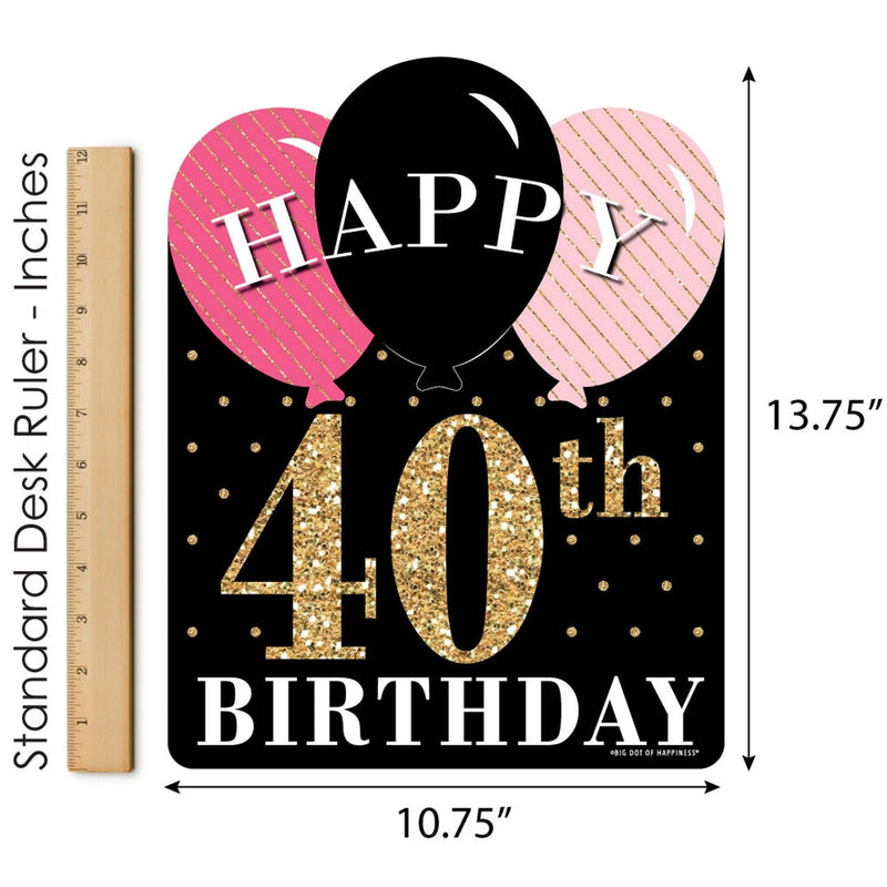 Chic 40th Birthday - Pink, Black and Gold - Outdoor Lawn Sign - Birthday Party Yard Sign - 1 Piece