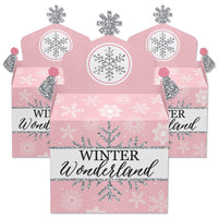 Pink Winter Wonderland - Treat Box Party Favors - Holiday Snowflake Birthday Party and Baby Shower Goodie Gable Boxes - Set of 12