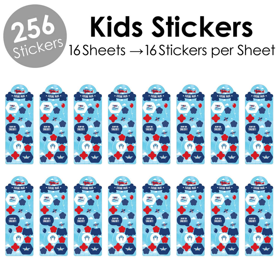 Taking Flight - Airplane - Vintage Plane Birthday Party Favor Kids Stickers - 16 Sheets - 256 Stickers