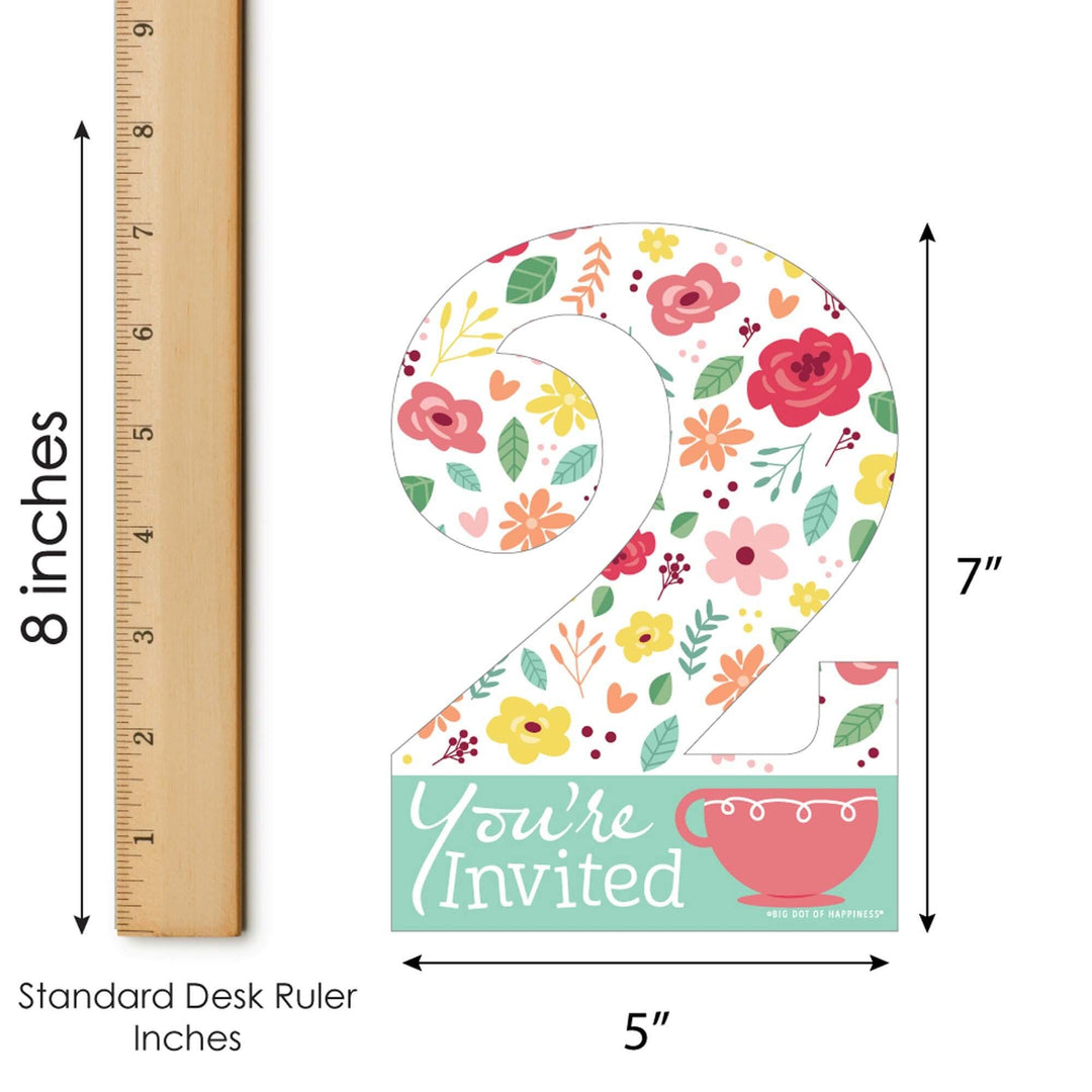 2nd Birthday Tea for Two - Shaped Fill-In Invitations - Garden Second Birthday Party Invitation Cards with Envelopes - Set of 12