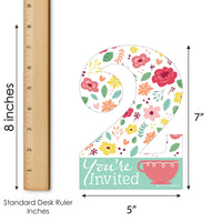 2nd Birthday Tea for Two - Shaped Fill-In Invitations - Garden Second Birthday Party Invitation Cards with Envelopes - Set of 12