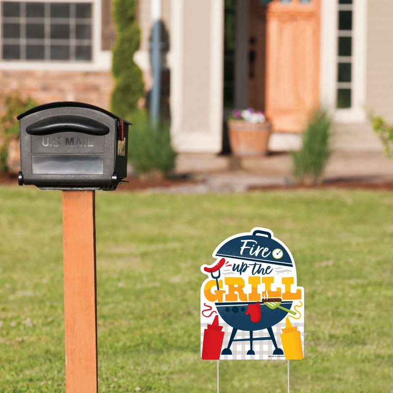 Fire Up the Grill - Outdoor Lawn Sign - Summer BBQ Picnic Party Yard Sign - 1 Piece