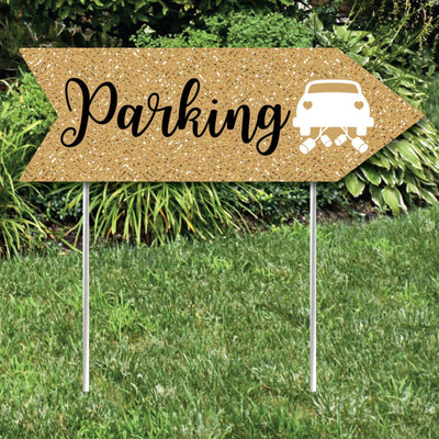 Gold Wedding Parking Signs - Wedding Sign Arrow - Double Sided Directional Yard Signs - Set of 2 Parking Signs