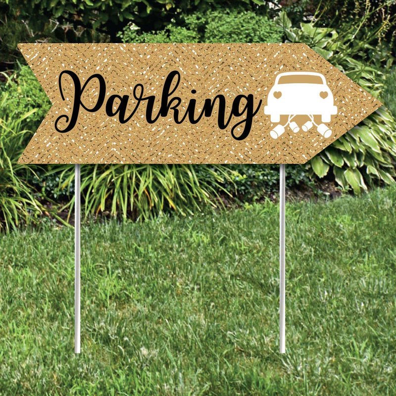 Gold Wedding Parking Signs - Wedding Sign Arrow - Double Sided Directional Yard Signs - Set of 2 Parking Signs
