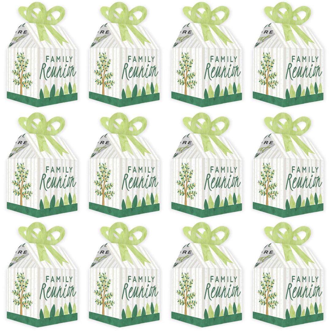Family Tree Reunion - Square Favor Gift Boxes - Family Gathering Party Bow Boxes - Set of 12