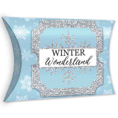 Winter Wonderland - Favor Gift Boxes - Snowflake Holiday Party and Winter Wedding Large Pillow Boxes - Set of 12