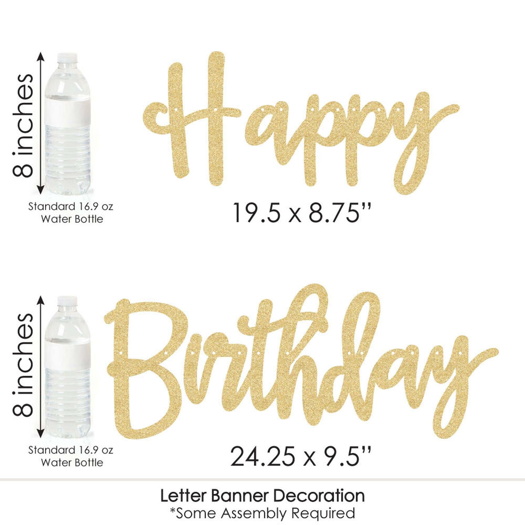 Adult 40th Birthday - Gold - Birthday Party Letter Banner Decoration - 36 Banner Cutouts and No-Mess Real Gold Glitter Happy Birthday Banner Letters