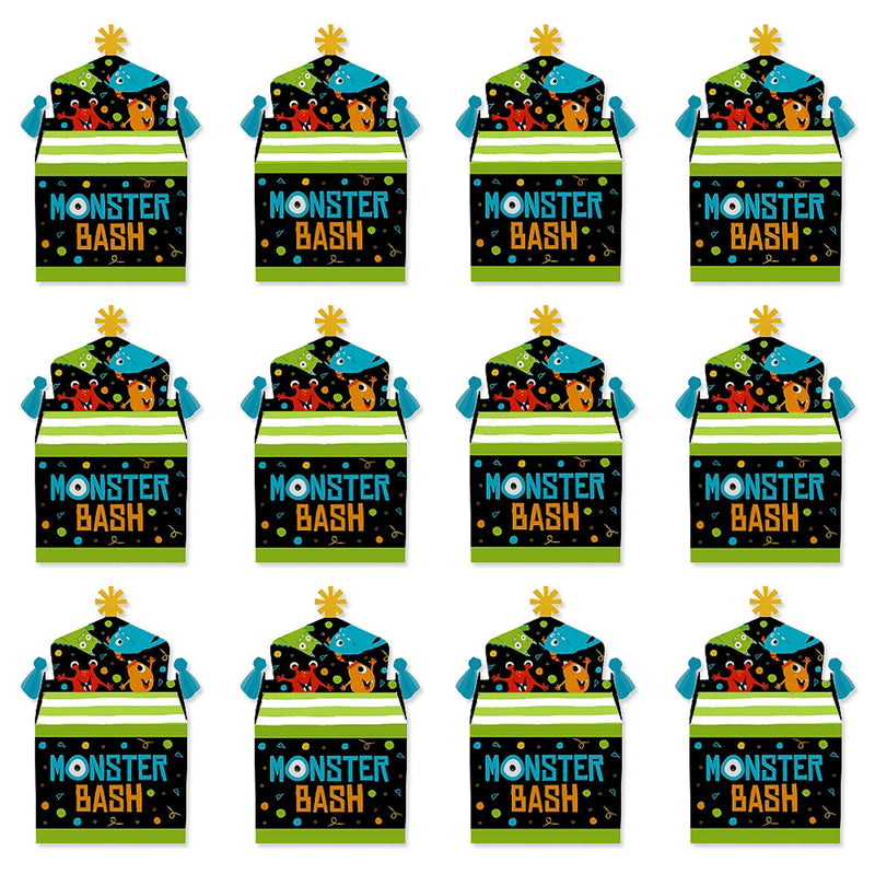Monster Bash - Treat Box Party Favors - Little Monster Birthday Party or Baby Shower Goodie Gable Boxes - Set of 12
