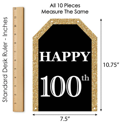 Adult 100th Birthday - Gold - Hanging Vertical Paper Door Banners - Birthday Party Wall Decoration Kit - Indoor Door Decor