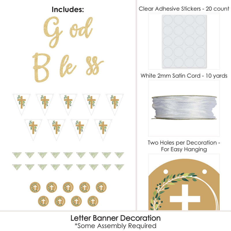 Elegant Cross - Religious Party Letter Banner Decoration - 36 Banner Cutouts and No-Mess Real Gold Glitter God Bless Banner Letters