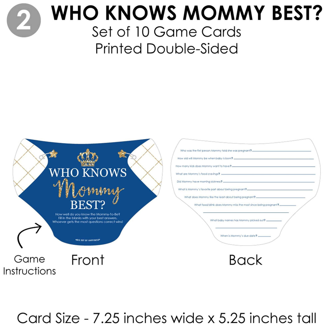 Royal Prince Charming - 4 Baby Shower Games - 10 Cards Each - Who Knows Mommy Best, Mommy or Daddy Quiz, What's in Your Purse and Oh Baby - Gamerific Bundle