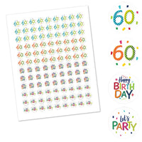 60th Birthday - Cheerful Happy Birthday - Round Candy Labels Colorful Sixtieth Birthday Party Favors - Fits Hershey's Kisses - 108 ct