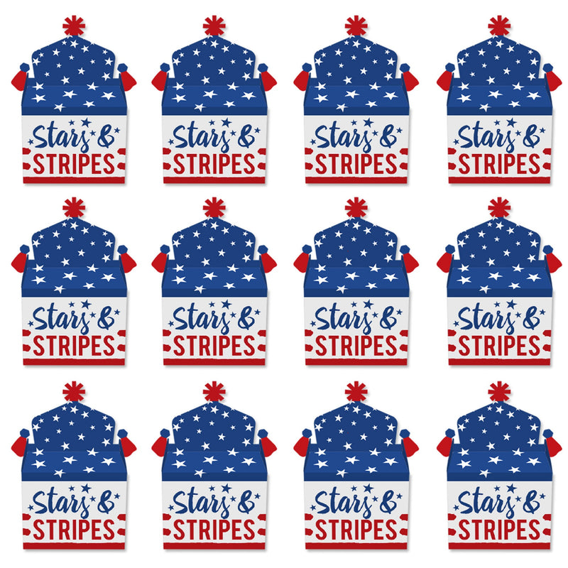 Stars & Stripes - Treat Box Party Favors - Memorial Day, 4th of July and Labor Day USA Patriotic Party Goodie Gable Boxes - Set of 12