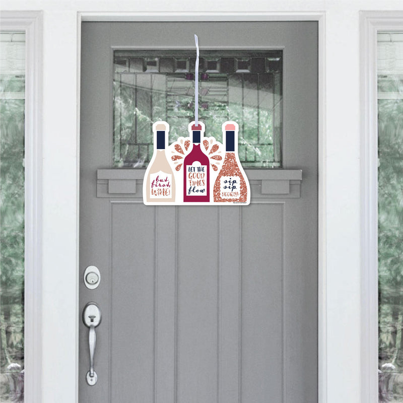 But First, Wine - Hanging Porch Wine Tasting Party Outdoor Decorations - Front Door Decor - 1 Piece Sign